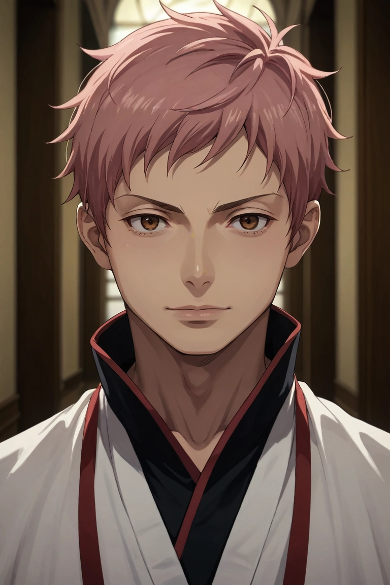 score_9, score_8_up, score_7_up, source_anime, rating_safe, intricate details, , looking at viewer, depth of field, 1boy, solo, male focus, <lora:renzou_shima_pony:0.74>, renzou_shima, pink hair, brown eyes, short hair, , dracula costume, <lora:sdxl_lightning_8step_lora:1>