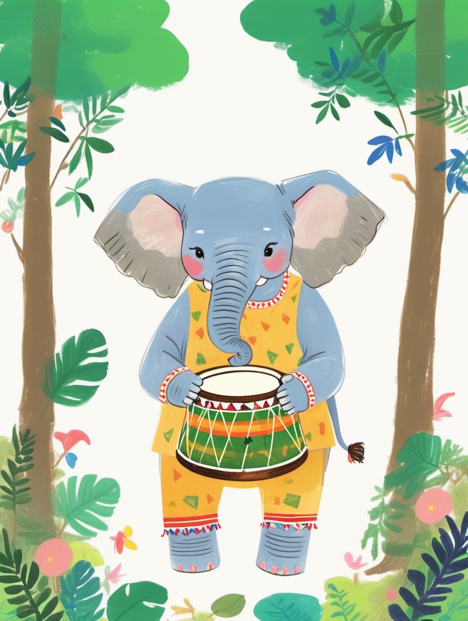 masterpiece, high quality, An elephant is playing drums in the forest,hand drawing,illustration   <lora:J_drawing  XL:0.8> j_drawing