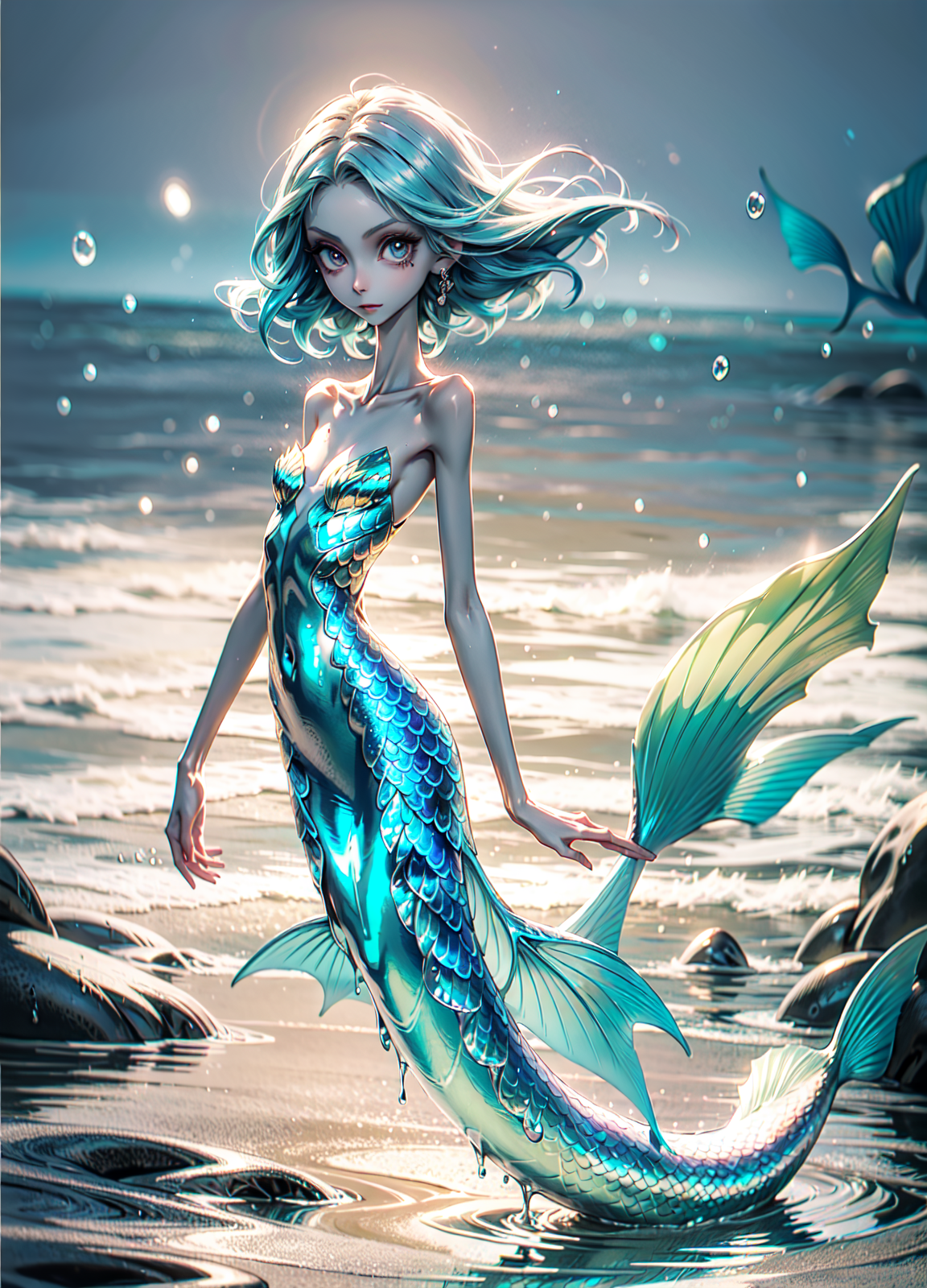 1girl, mermaid girl,slime substance, melting, colored skin, full body, mermaid, mature female, Original Character, Volumetric Lighting, Best Shadows, Shallow Depth of Field, Stunningly Beautiful Girl, Delicate Beautiful Attractive Face, <lora:anti_longtorso_v10:1>  <lora:weight_slider_v2:-5>