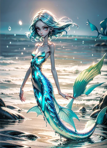 1girl, mermaid girl,slime substance, melting, colored skin, full body, mermaid, mature female, Original Character, Volumetric Lighting, Best Shadows, Shallow Depth of Field, Stunningly Beautiful Girl, Delicate Beautiful Attractive Face, <lora:anti_longtorso_v10:1>  <lora:weight_slider_v2:-5>