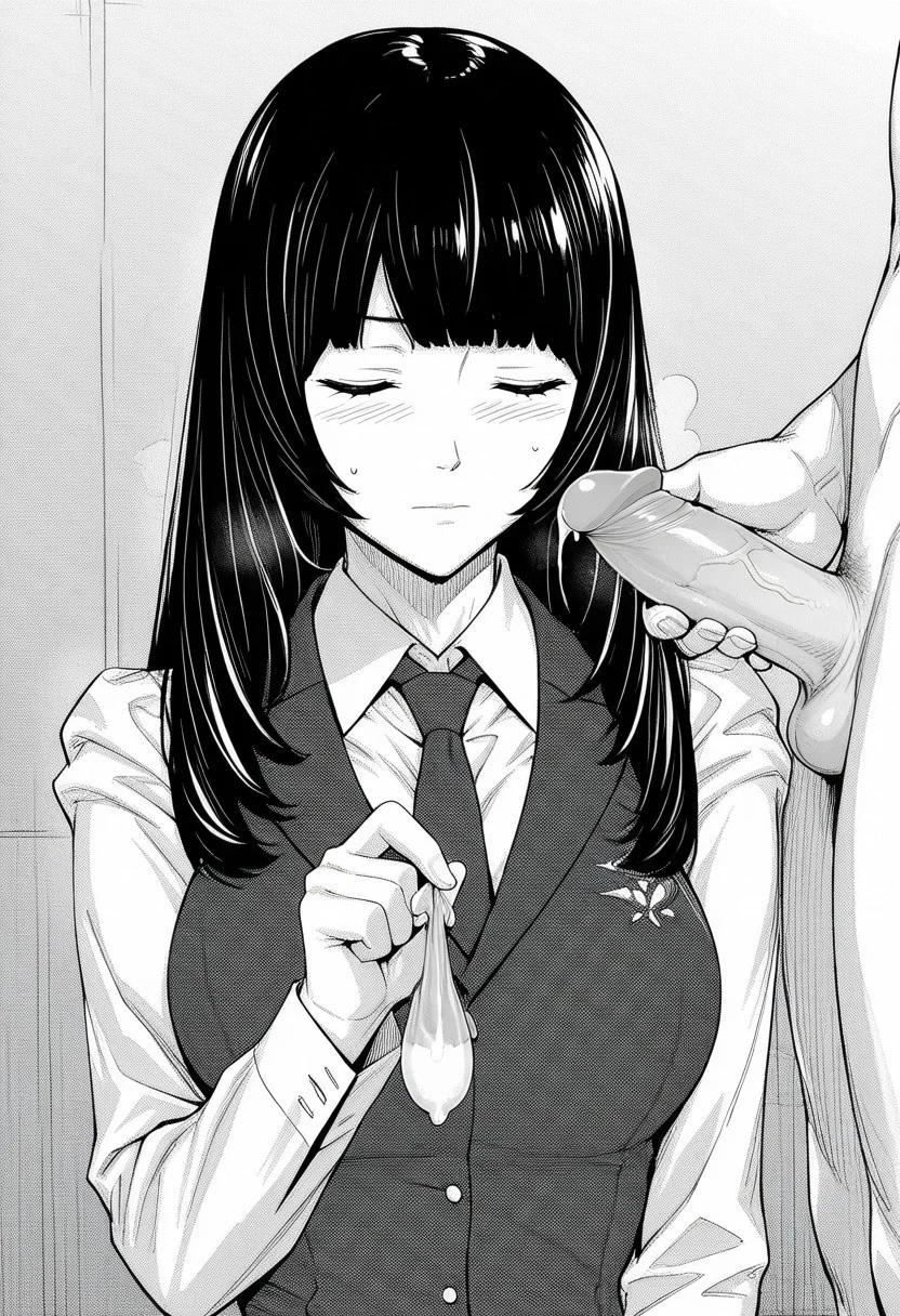 score_9, score_8_up, score_7_up, source_anime,(extremely detailed CG), (best quality),
1girl, greyscale, monochrome, 1boy, hetero, necktie, penis, uncensored, closed eyes, school uniform, long hair, used condom, bangs, blush, condom, shirt, blunt bangs, cum, collared shirt, long sleeves, closed mouth, vest, nude, clothed female nude male, sweatdrop, miren