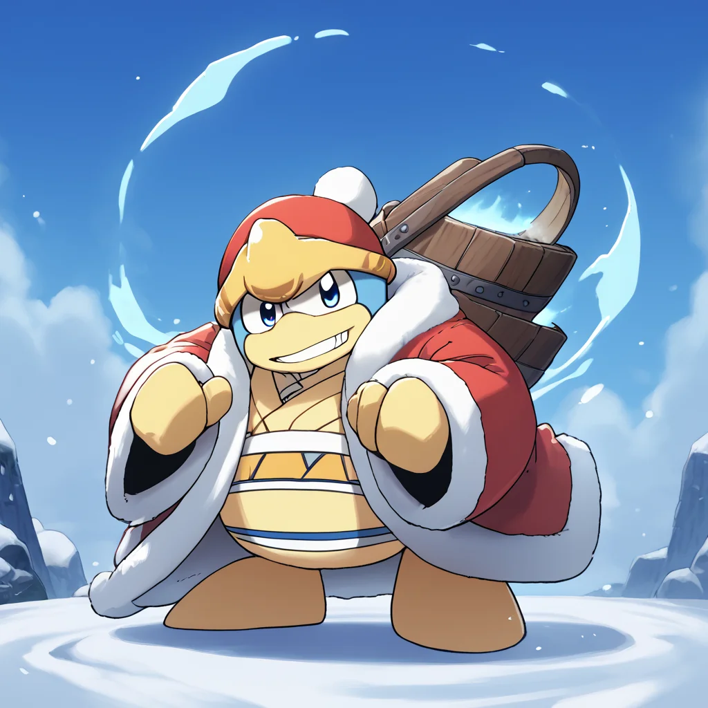 score_9 <lora:Dedede:1.29> blue eyes, hat, coat, no humans