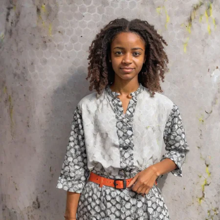 a young woman wearing clothes in the style of DamTraCon
