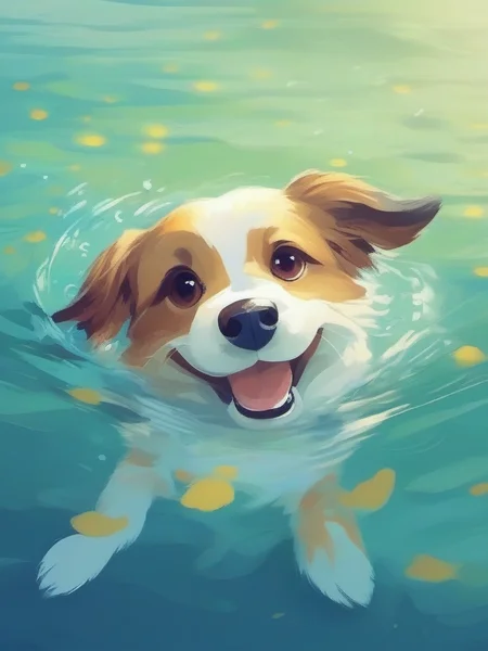 A dog in the water with a smile on its face., <lora:kids:1> illuillustration,