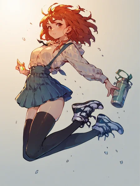 score_9, score_8_up, score_7_up, score_6_up, score_5_up,  <lora:jumpXLP:1> jump, jumping, 1girl, thighhighs, sneakers,