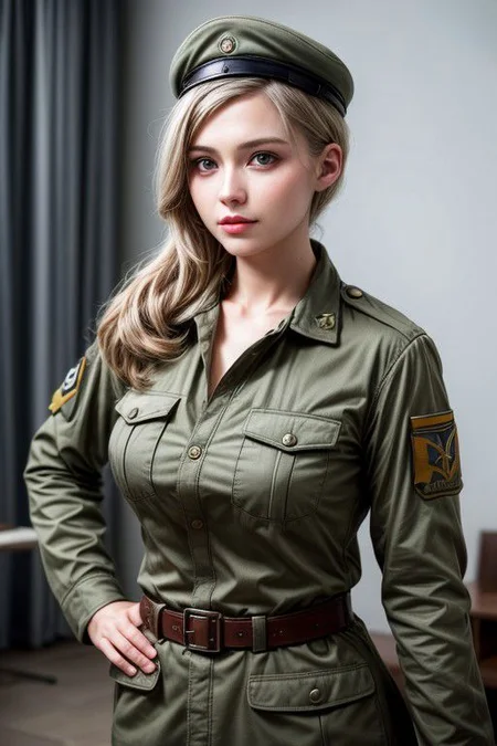 Ww2 german soldier woman wear cleavage gray german army uniform