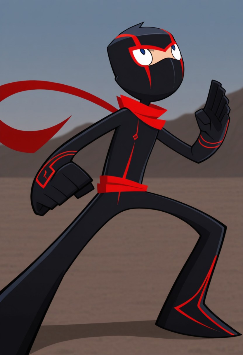 masterpiece,best quality,amazing quality, 
RandyCunningham, 1boy, male focus, solo, blue eyes, ninja, mask, black bodysuit, scarf, red scarf, outdoor, fighting stance,
