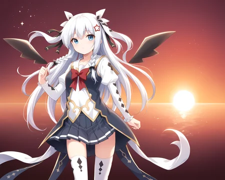 school uniform,1girl,sonya,long hair,braid,white hair,thighhighs,star,(symbol),ribbon,wings,star hair ornament,simple background,sunset,<lora:Sonya_-_Sankai_Ou_no_Yubiwa_-_ã¨ã¦ã·ã¥ãªã¼_çæµ·çã®åç°_-_Eushully:0.9>,, score_9, score_8_up, score_7_up,source_anime,(masterpiece),(best quality),(ultra-detailed),(best illustration),(best shadow),(absurdres),(detailed background),(very aesthetic),source_anime