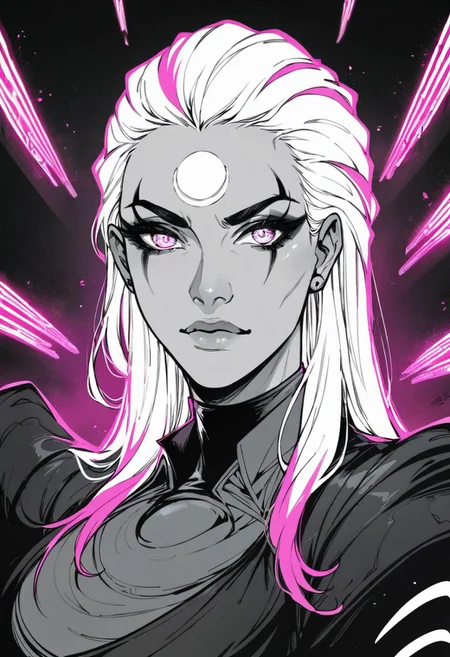 scocool re_9, score_8_up, score_7_up, neon, neon_outline, glowing, neon background, multi neon colours, Diana, upper body