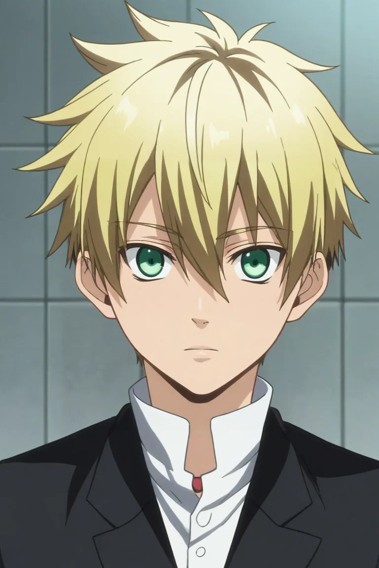 score_9, score_8_up, score_7_up, source_anime, rating_safe, intricate details, anime screencap, , official style, looking at viewer, , 1boy, solo, male focus, <lora:liberta_arcana_famiglia_pony:0.76>, liberta_arcana_famiglia, blonde hair, green eyes, short hair, hair between eyes, symmetry, kitchen, dawn, standing, expressionless, ,, <lora:sdxl_lightning_8step_lora:1>