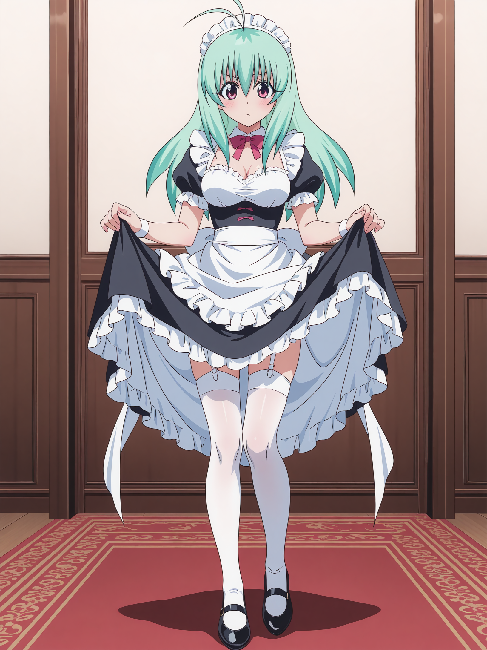 <lora:Run_Elsie:1>,run_elsie,full body, maid, skirt lift,