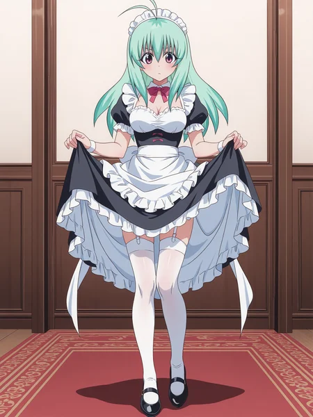 <lora:Run_Elsie:1>,run_elsie,full body, maid, skirt lift,