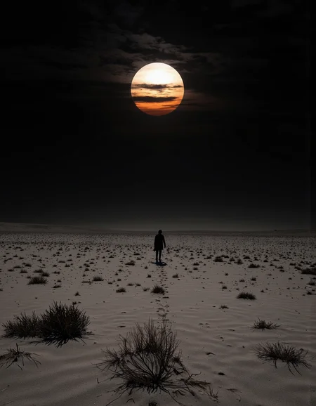A cinematic photography.
Ashen desert, the black sun dominates the horizon, shadows wander in search of hope, highly detailed, 8k, sharp, professional, clear, high contrast, vivid deep blacks, crystal clear.