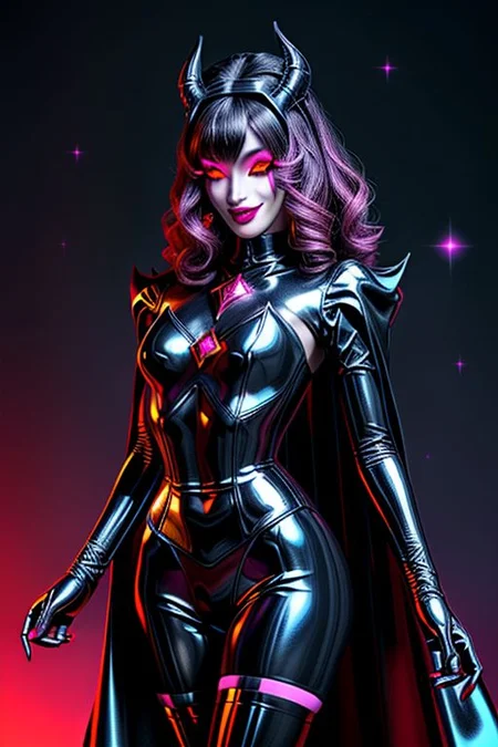 MEvil, DemonicT, EvlSM, Bad_End_Precure, DarkPrecure, adult, evil corrupted princess wearing dark pastel (ruffled:1) (gleaming latex:1) gown with (long latex cape:1) and latex elbow gauntlets, soft lighting, ruffles,
(makeup, lipstick, mascara, eyeshadow),
(blue skin, black sclera, colored sclera, colored skin, yellow eyes, demon wings, demon horns, slit pupils),
(red eyes, colored skin, glowing eyes, evil smile),
<lora:more_details:1>,