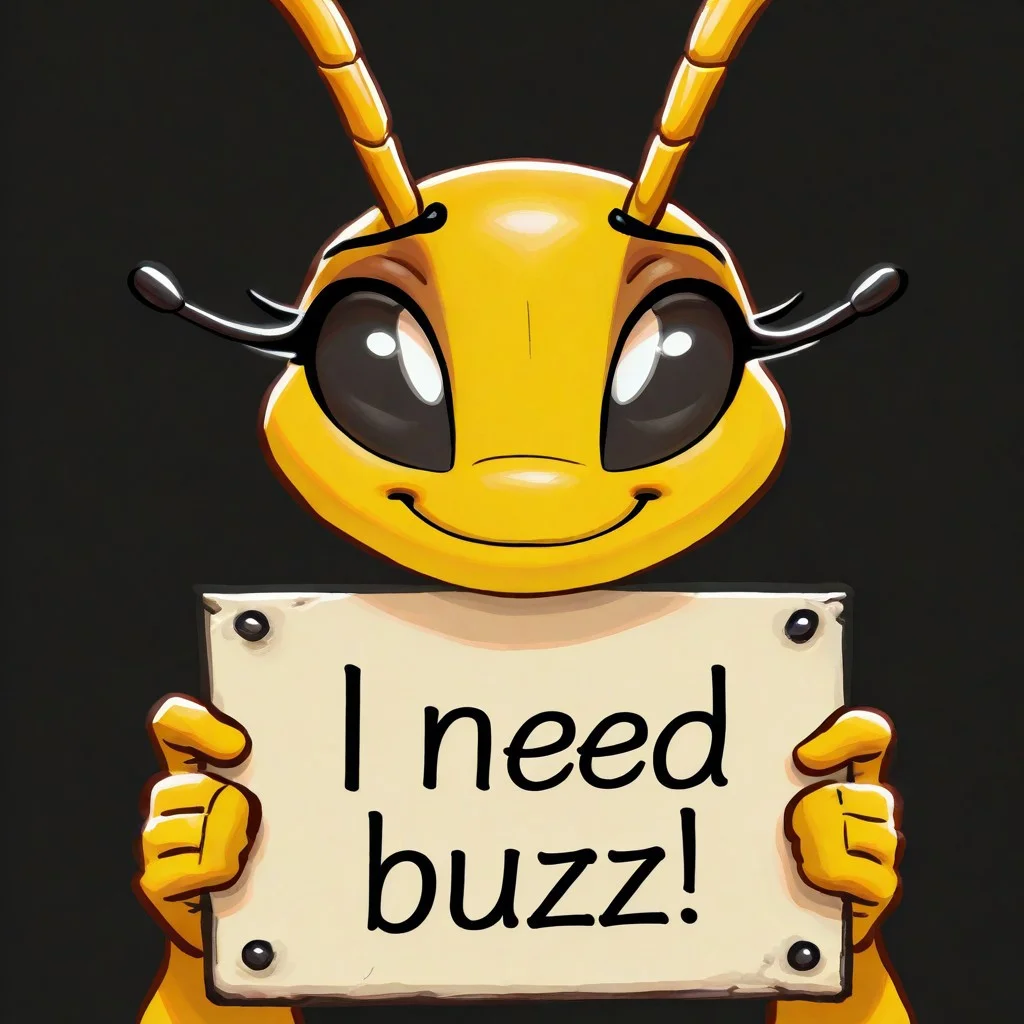 by zummeng, by kenket, by zaush, by zackary911, by slightlysimian, masterpiece, best quality, detailed, high resolution, ((female, solo, solo female, female only, 1girl)), ((insect, arthropod, bug, long antennae, facing viewer, smile, black sclera, white eyes, long eyelashes, yellow skin)), ((head only, face focus, head and hands only, icon, headshot, portrait:1.2)), ((simple background, black background, facing viewer, holding sign, need_buzz:1.2)), arms, hands, 5 fingers, nails, black eyebrows