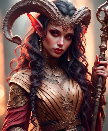 RAW photo, (masterpiece:1.3), subsurface scattering, heavy shadow, (high quality:1.4), (intricate, high detail:1.2), professional photography, HDR, High Dynamic Range, realistic, ultra realistic, photorealistic, high resolution, film photography, ambient lighting, atmospheric effects, <lora:detail_slider_v4:2>, OverallDetail, a female tiefling wizard, intricate robes, belt, bracers, staff, <lora:Tiefling:1>, epiCPhoto