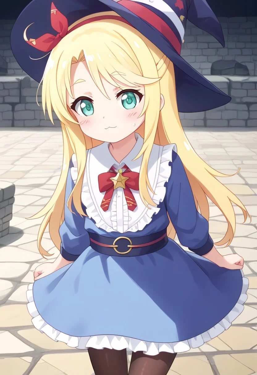 core_9, score_8_up, score_7_up,
BREAK source_anime, best quality, masterpiece, rating_safe, uncensored, High quality, 8k, Ultra detailed, insanely detailed, beautiful, prefect lighting, 1girl,
BREAK anime coloring, ahoge,long hair,blonde hair,hair bow,bow hairband,red hairband,thick eyebrows,parted bangs,aqua eyes,:3, small body, Short stature,
<lora:witch_Pony_V1.0:0.7> jyojifuku, witch, hat,dress, pantyhose,
BREAK (Cave, firewood, fire, water droplets, stone bed, rough floor,Cobblestone wall),