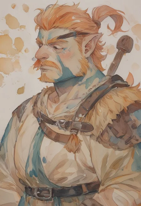 score_9, score_8_up, score_7_up, source_anime, watercolor \(medium\), traditional media, <lora:Watercolor Anime Style LoRA_Pony XL v6:0.7>, 1boy, solo, dwarf, rating_questionable, fat_man