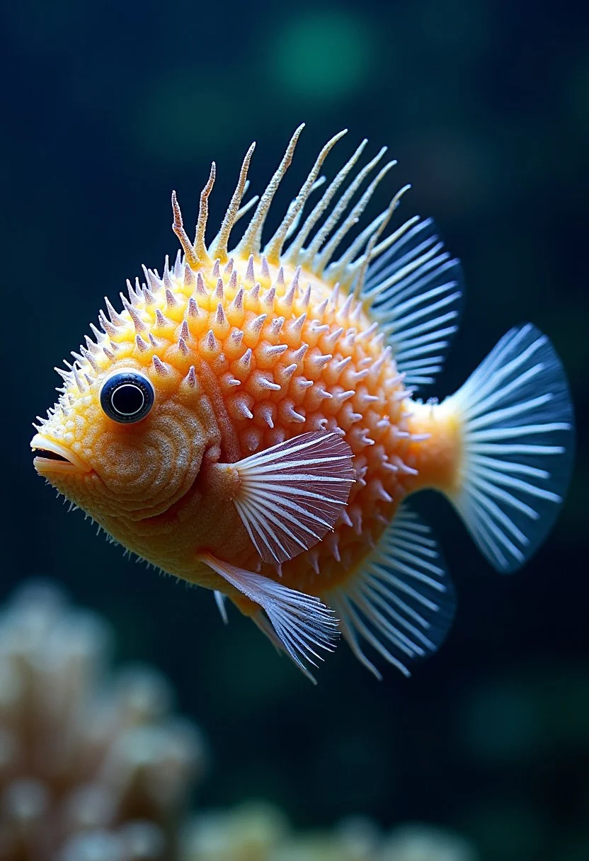Photo of a fish made of spiky multicoloured crystals