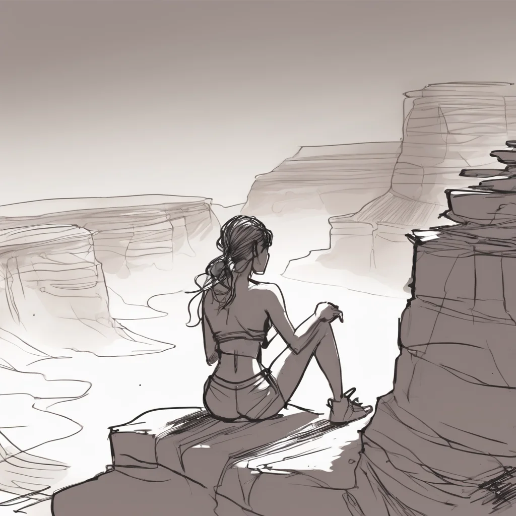 sketch, a girl sitting on a rock above the grand canyon
<lora:sketch_style:1>