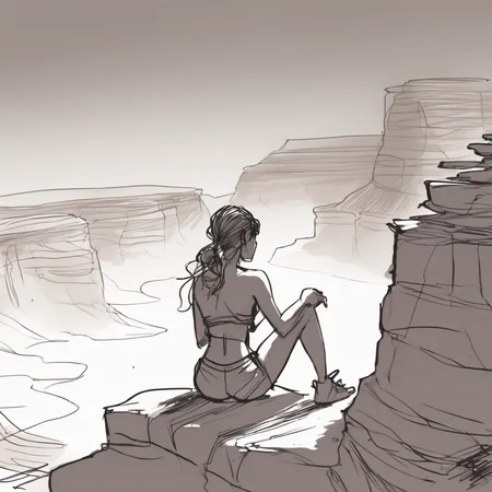 sketch, a girl sitting on a rock above the grand canyon
<lora:sketch_style:1>