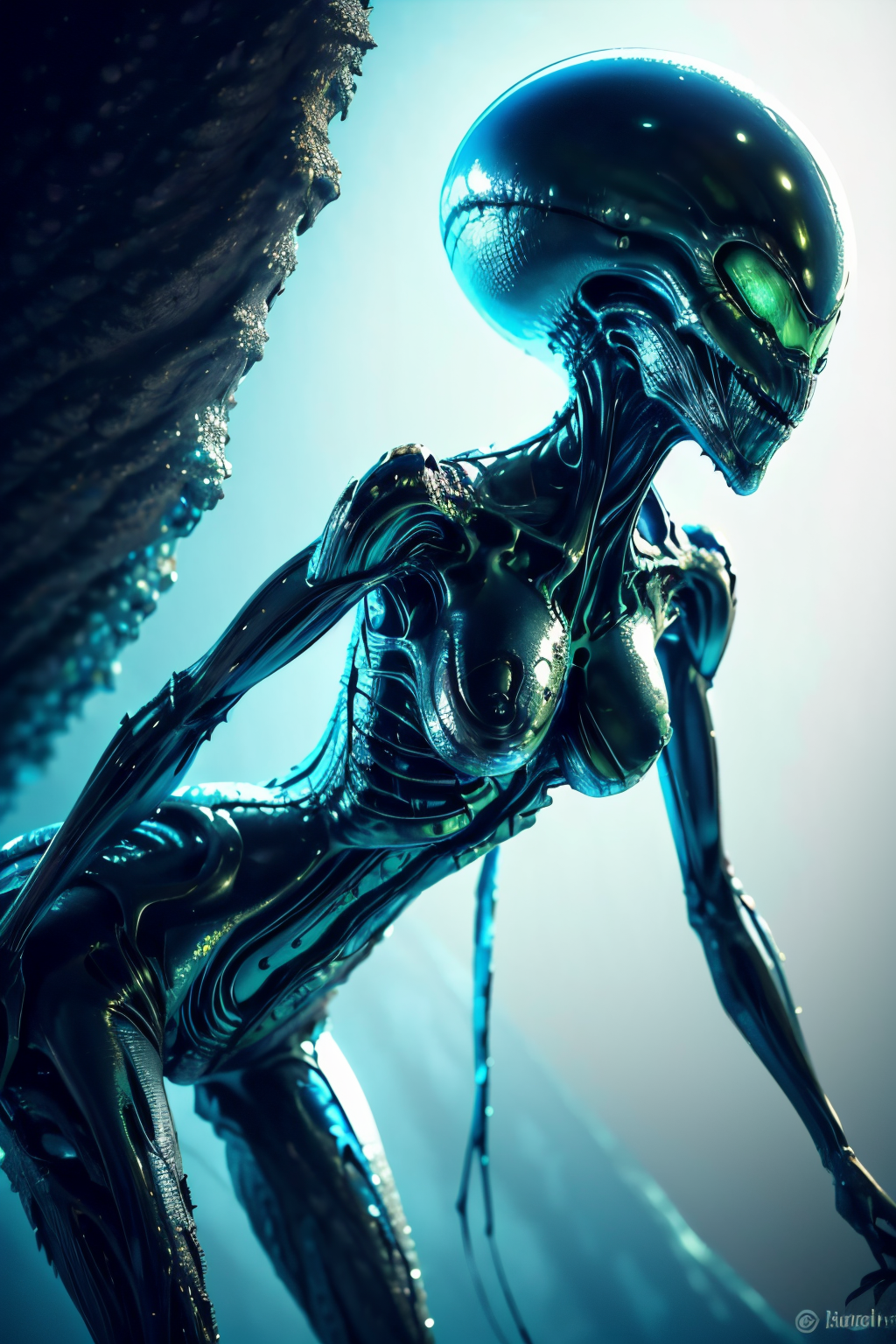 (Blue and green An alien species with an amorphous, jelly-like body, constantly shifting and changing shape. It can mold its form to mimic the appearance of various objects or creatures it encounters, blending seamlessly with its surroundings.:1.2) (Realisitc:1.5) alien woman monster, breasts, <lora:EdobMonsterFemale2_v1.0:0.8>