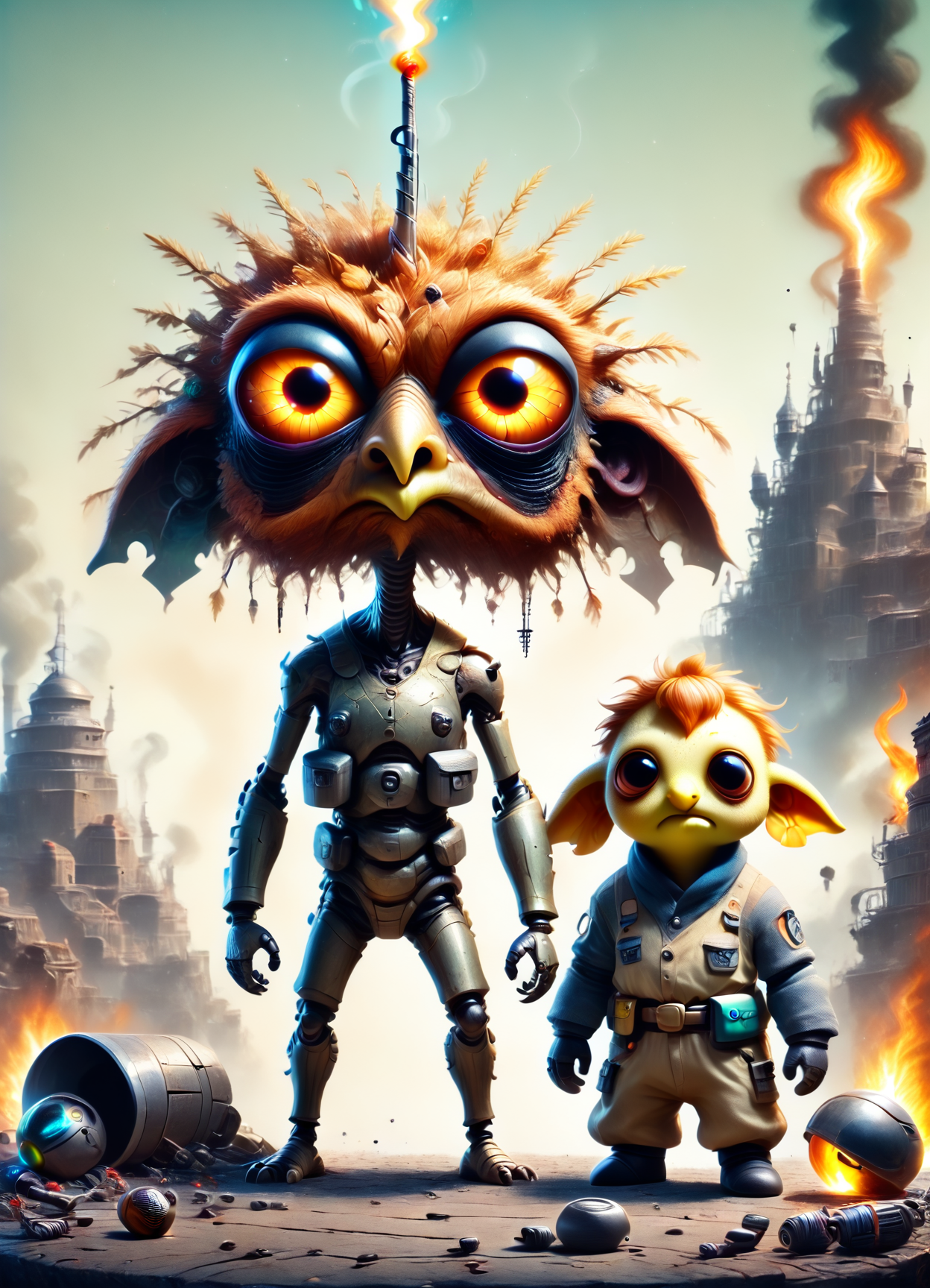 DonM1ns0mn14XL,score_9, score_8_up, score_7_up, score_6_up,female architect, cybernetic mercenaries, human mercenaries with cybernetic implants and body augmentations, youth, stacked, russian, chestnut eyes, elongated ears,   defined jaw,  sloping forehead,  well-proportioned ears,   , strawberry blonde wispy bangs hair, nervousness, bioluminescent glow, character stands tall, radiating an otherworldly glow from bioengineered enhancements,  wearing dystopian landscape print    bio-synth alloy cyber-silk trousers, dark orange    levitating carbon alloy digital mesh tapered pants,  augmented leather newsboy cap, ,haptic feedback headpiece ,cybernetic neck implant , pensive posture, character stands with one hand on the chin, lost in thought or contemplation, zephyr industries tower,  carbon nanotube reinforced concrete,tuff stone,wood shingles or shake roof, chimineas,tiki torches with fire, pathway lighting, nanopunk,   rating_safe <lora:DonM1ns0mn14XL-pony:1>