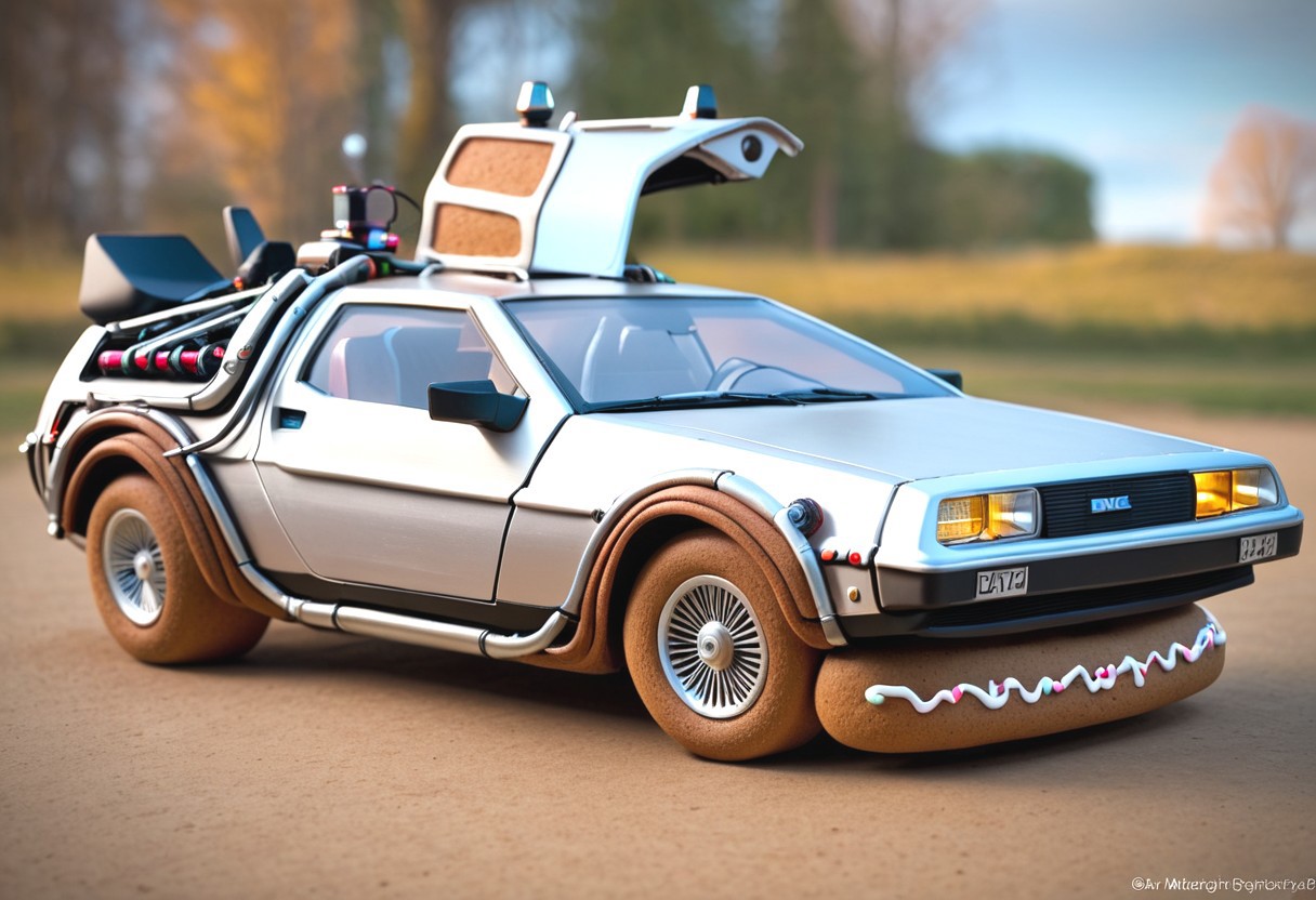 back to the future car,dmc-12<lora:GingerbreadStyle_epoch_10:0.7>