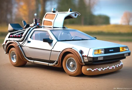 back to the future car,dmc-12<lora:GingerbreadStyle_epoch_10:0.7>