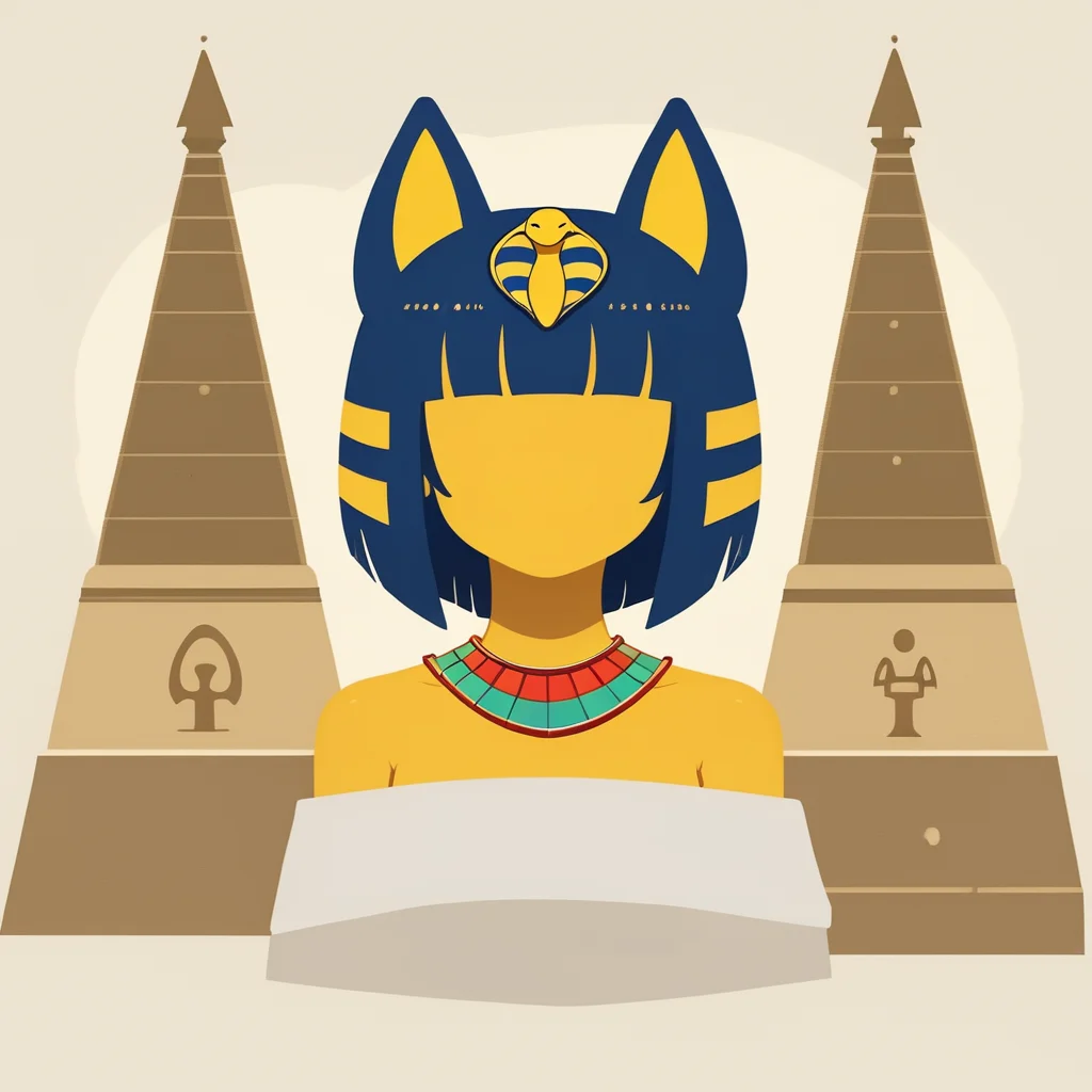 zPDXL2, solo, 1girl, Ankha, yellow skin, portrait <lora:PonyMinimalStyle:1> MinimalStyle, faceless, no eyes, no nose, no mouth, pyramids at night background