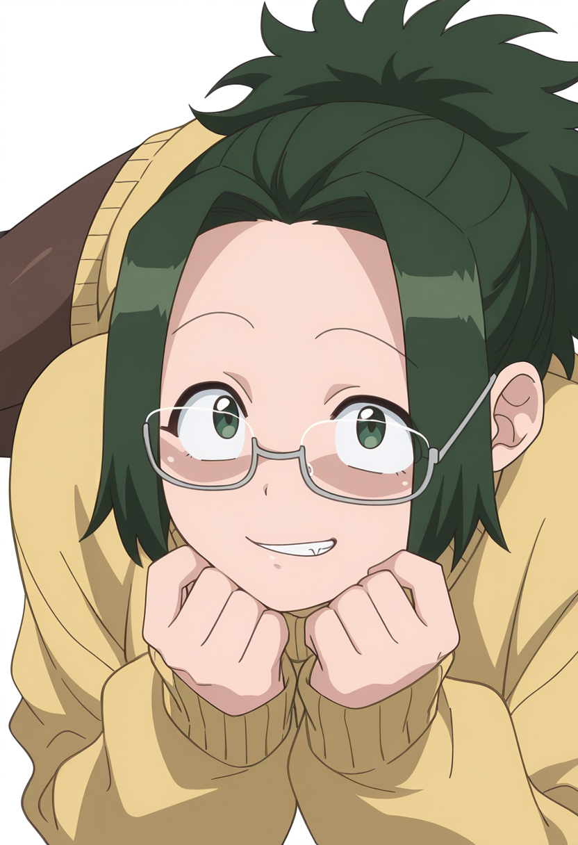 Smooth Quality,masterpiece,very intricate, high quality details, ultra realistic, high detailed skin,detailed enviorement,
simple background, white background, rape face,
on stomach, solo, 
single leg pantyhose, ,oversized sweater, , <lora:Agari_Himiko_cnn:0.8>agarihimikocnn,1girl,green eyes, short hair,glasses, ponytail,green hair,