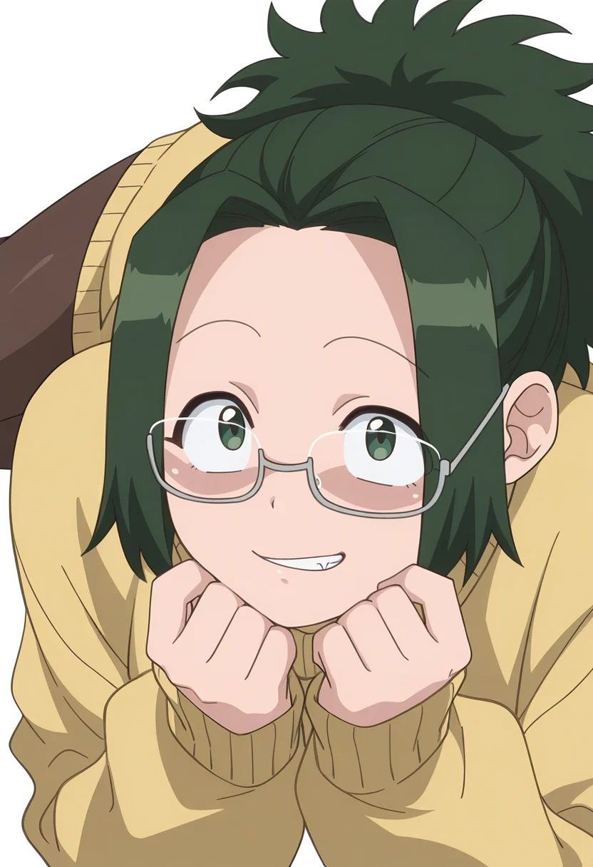 Smooth Quality,masterpiece,very intricate, high quality details, ultra realistic, high detailed skin,detailed enviorement,
simple background, white background, rape face,
on stomach, solo,
single leg pantyhose, ,oversized sweater, , <lora:Agari_Himiko_cnn:0.8>agarihimikocnn,1girl,green eyes, short hair,glasses, ponytail,green hair,