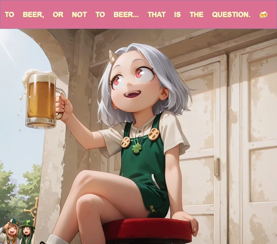 highres, best quality, masterpiece, funny scene at the counter of a celtic bar, a beautiful sexy happy woman a beer in hand, big eyes, sexy pose on a stool and legs crossed, gold coins in pockets, with people in background, rainbow, St. Patrick's Day, beer, clovers, magical atmosphere, celtic cross, low cut, 8k, highly detailed, perfect face, perfect hands, \(elaborate atmosphere:1.6\), \(intricate details\), ultrawide background, light rays, Expressiveh, ã¨ãª, Eri