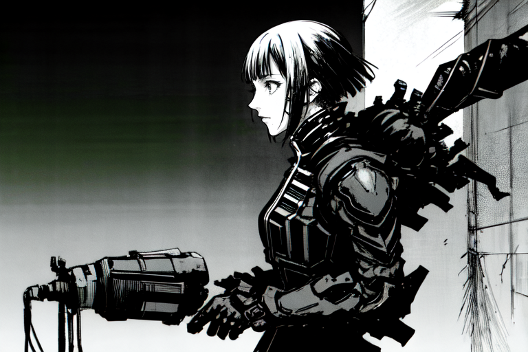 highly insanely detailed, masterpiece, top quality, best quality, highres, 4k, 8k, RAW photo, (very aesthetic, beautiful and aesthetic),  
tsutomu nihei,nihei_tsutomu,blame!,blame gakuen!,abara,TNstyle,sidonia_no_kishi,cables,tubes,industrial pipes,fence,concrete walls,metal walls, 
<lora:ABARA:1>, 
(1girl:1.3), 
solo focus, 
neon pink background,neon green background,neon black background,(fluorescent background),âââ