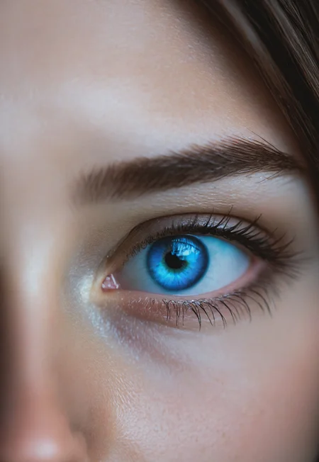 Close up of a Girl’s Blue eyes reflecting a Fire from a lighter, studio photography, Studio lighting, jack bridgland Photography style, High-contrast’ Dramatic lighting, Cool and warm color contrast, Stark highlights and shadows, Moody and intense, Cinematic feel, Focused light source, Bold color palette, Nikon f3, Nikon AF-S 24-85mm F/3.5-4.5 G SWM ED IF Aspherical Lens, F/2.8, Cinematic