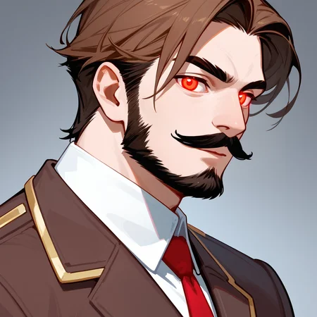 score_9, score_8_up, score_7_up, PDXL, <lora:ProfPic-000001:1>, pr0fpic, portrait, 
1boy, detailed eyes, long brown hair, beard, moustache, red glowing eyes, stylish brown hair