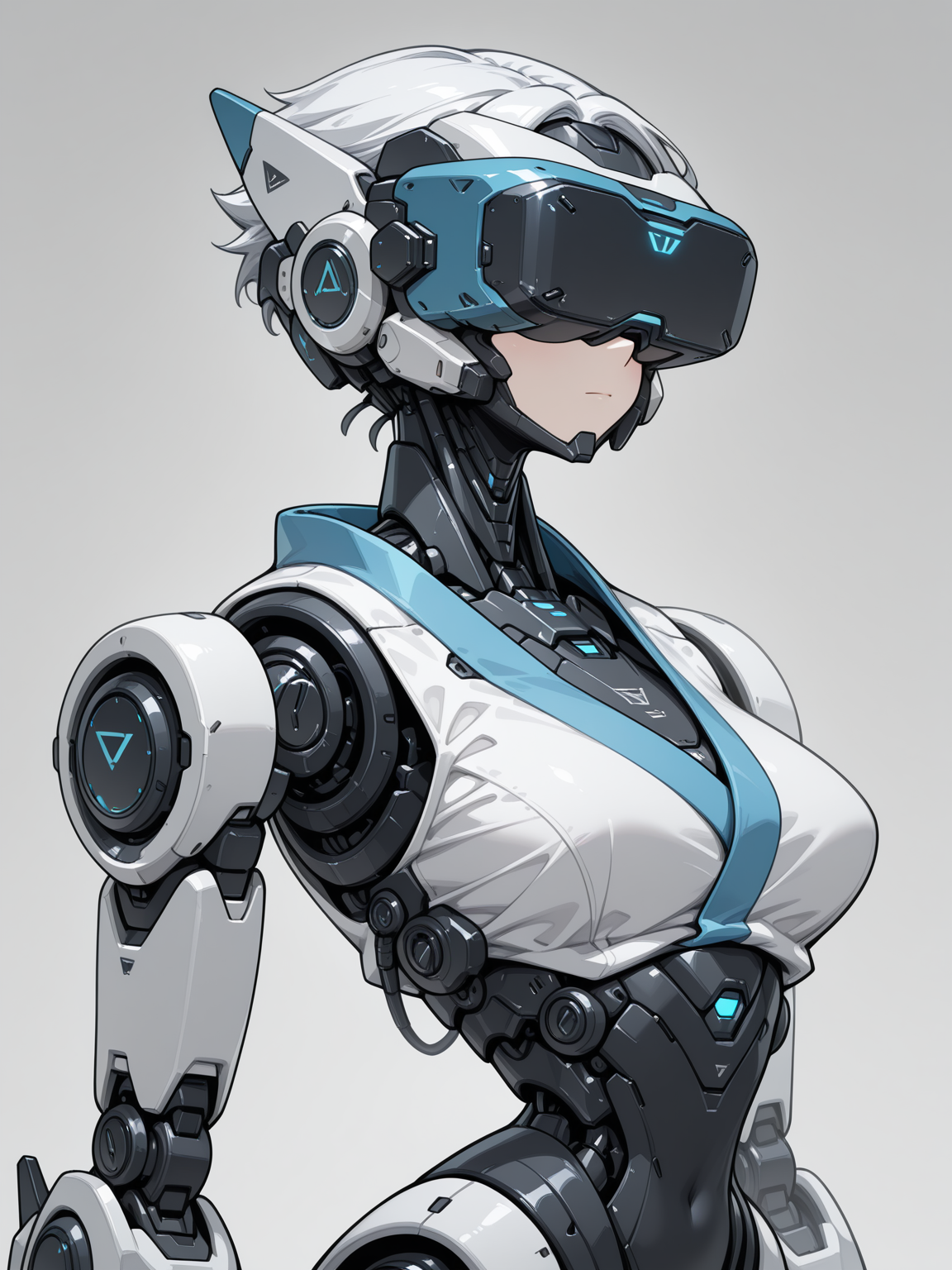 masterpiece,best quality,amazing quality,very aesthetic,absurdres,newest,
BREAK,
, science fiction, , head-mounted display, portrait, 
solo, ,1girl, upper body, narrow waist, android, japanese clothes, robot joints, 
 <lora:Anachrotech_Mecha_bits_Illustrious:1> an4chr0t3ch, head-mounted display