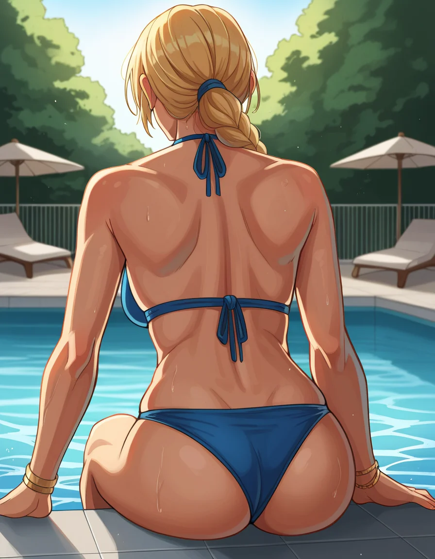 score_9,score_8_up,score_7_up,score_6_up BREAK source_anime,1girl,traceygtav, <lora:TraceyGTAPony:0.9>,solo,from behind,blue bikini,sitting by pool