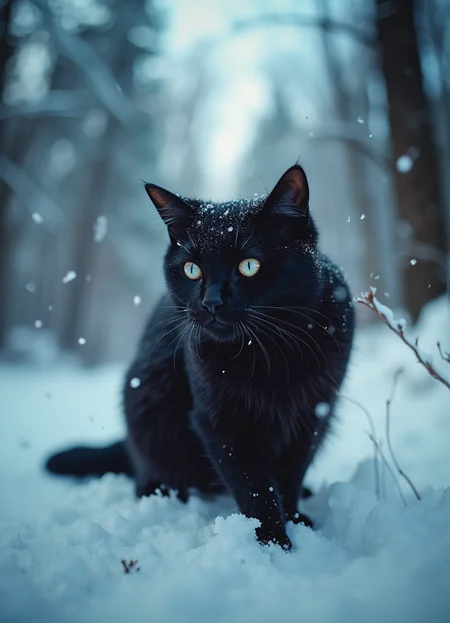 cinematic film still (extreme fisheye len effect:1.55) (extrme wide angle lens:1.5),(black cat:1.5), winter, snow . shallow depth of field, vignette, highly detailed, high budget, bokeh, cinemascope, moody, epic, gorgeous, film grain, grainy