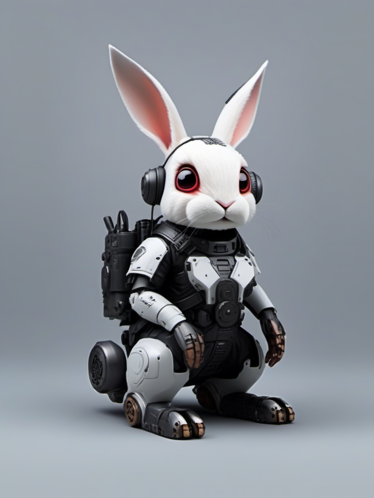 jixie,This is a mechanized rabbit with a cyberpunk style. The rabbit is in a sitting position,<lora:ä»¿çæºæ¢°V1:0.7>,