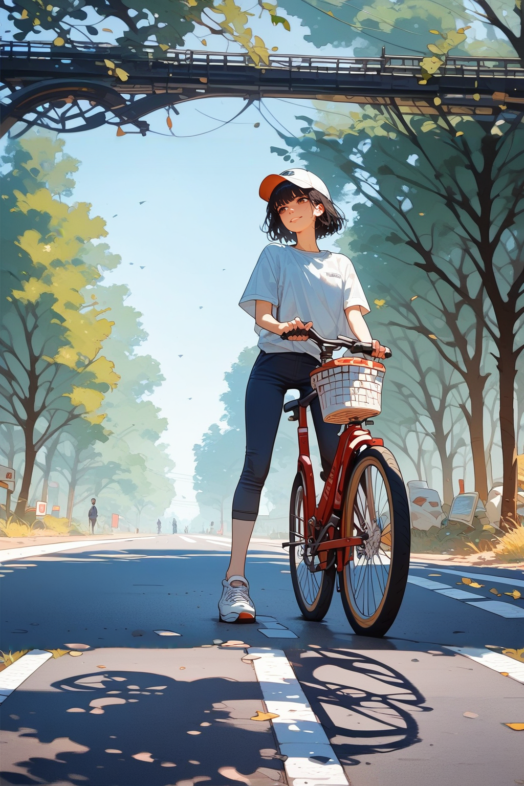score_9, score_8_up, score_7_up, score_6_up, score_5_up, score_4_up, source_anime, 1girl, solo, 18yo, (slim face:1.5), (bangs:1.2), skinny, thin body, wide hips, thin thighs,
<lora:age_slider_v4:2> <lora:Expressive_H:1><lora:Kenva:0.8> <lora:naipf:0.6>
ground vehicle, bicycle, tree, outdoors, road, black hair, short hair, brown eyes, white baseball cap, light smile, bangs, day, bicycle basket, pants, pavement, riding, solo focus, shoes, street,
