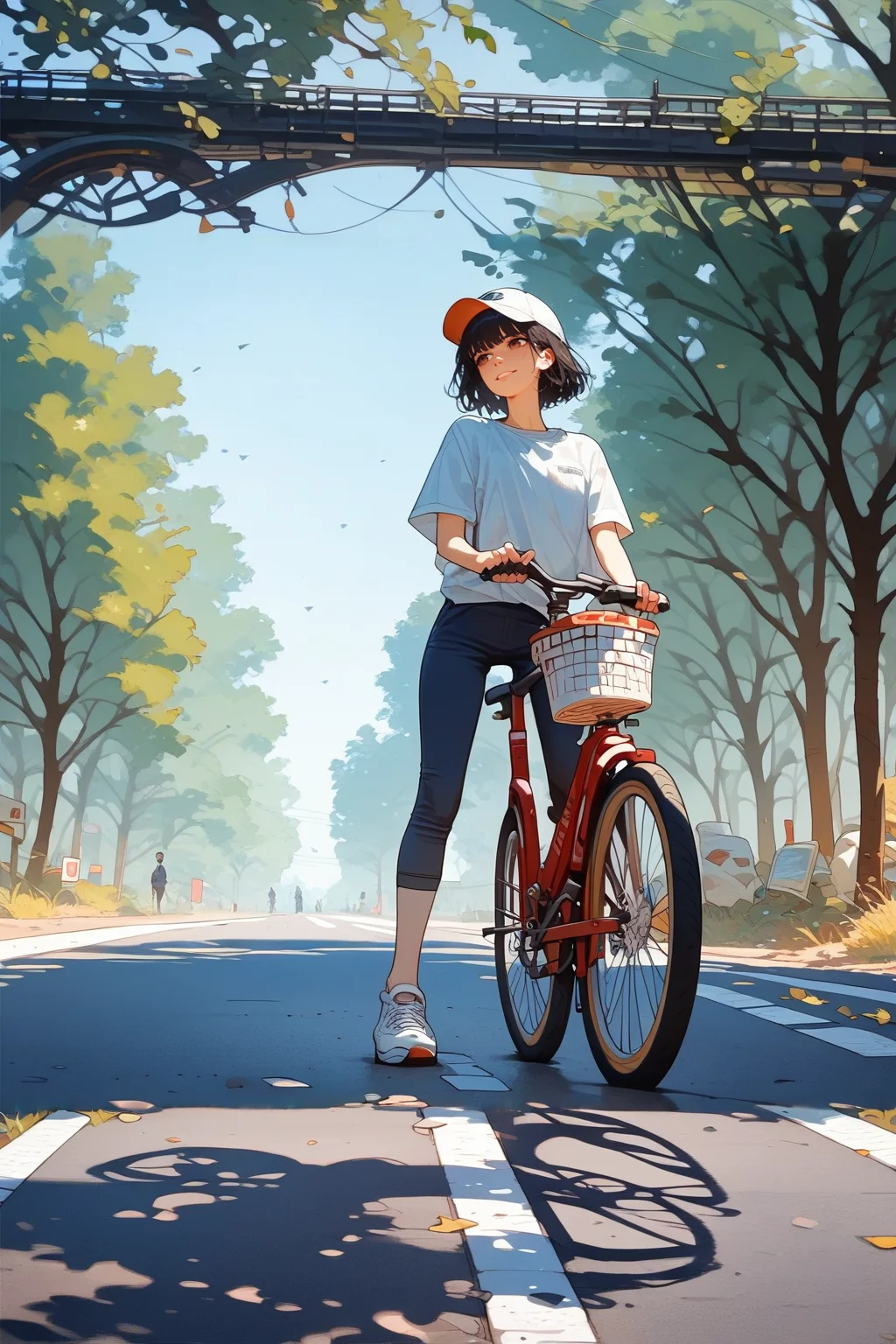 score_9, score_8_up, score_7_up, score_6_up, score_5_up, score_4_up, source_anime, 1girl, solo, 18yo, (slim face:1.5), (bangs:1.2), skinny, thin body, wide hips, thin thighs,
<lora:age_slider_v4:2> <lora:Expressive_H:1><lora:Kenva:0.8> <lora:naipf:0.6>
ground vehicle, bicycle, tree, outdoors, road, black hair, short hair, brown eyes, white baseball cap, light smile, bangs, day, bicycle basket, pants, pavement, riding, solo focus, shoes, street,