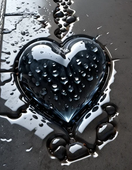 a broken heart, floating in a drain, on the sidewalk, raining, sourrounded by small insects looking the heart, made of ral-obsdn <lora:ral-obsdn:1>