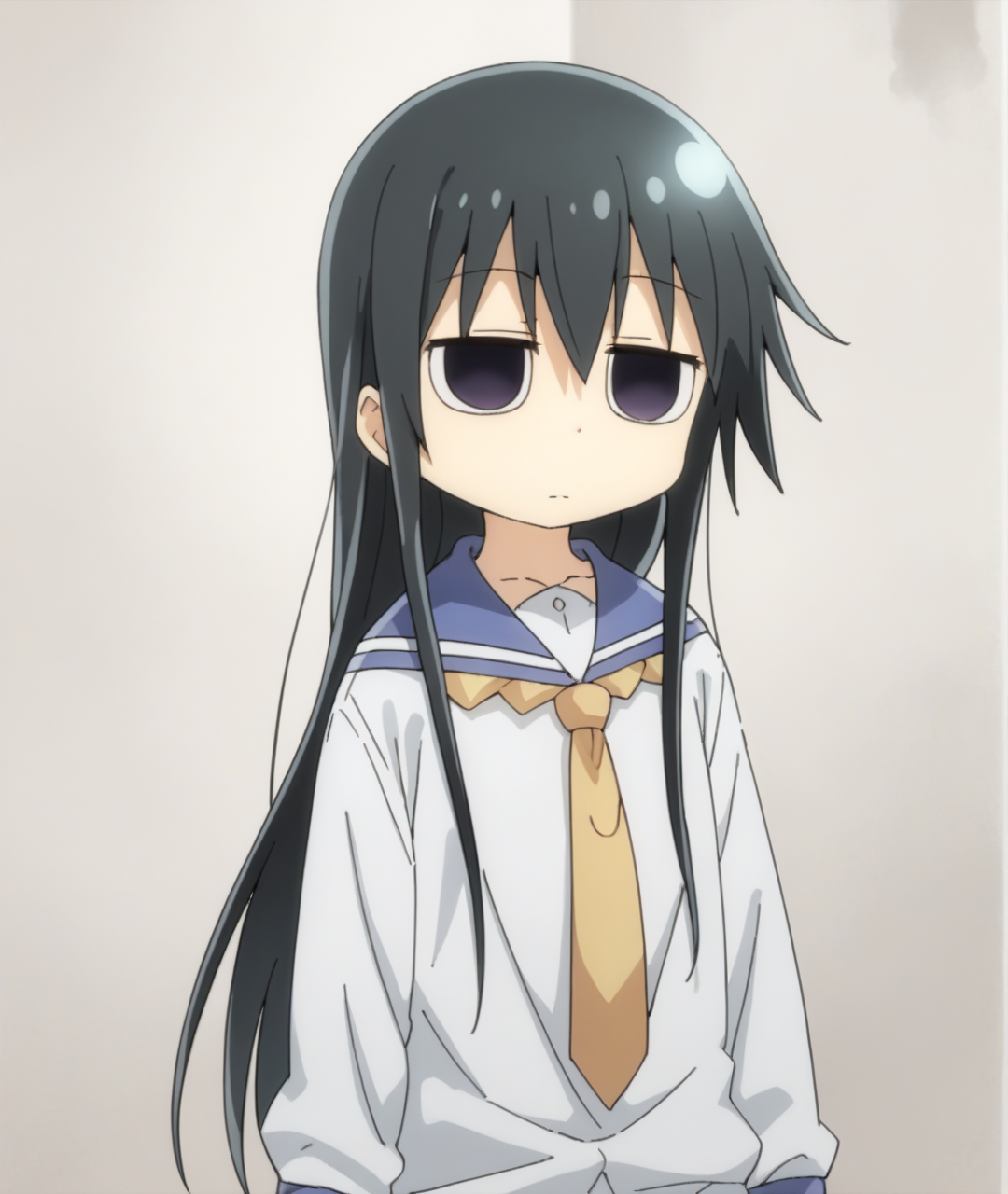 score_9, score_8_up, score_7_up, score_6_up, score_5_up, score_4_up, BREAK source_anime,
<lora:Negishi Masako_PONY:1>,negishi masako, 1girl, solo, long hair, black hair, empty eyes,blank stare, jitome, school uniform, necktie,