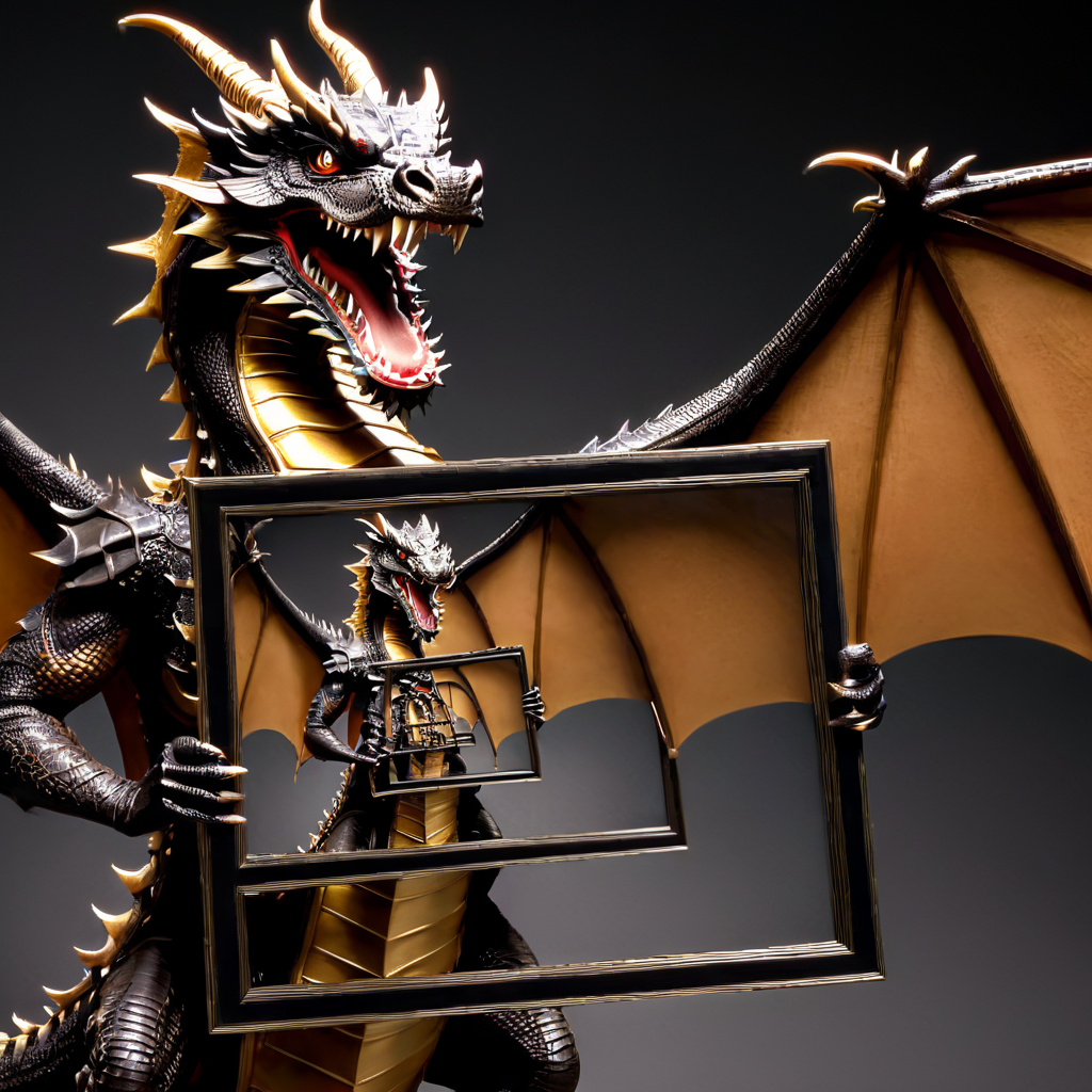 framex  dragon holding a photo frame, cinematic, very detailed, professional shot, professional light<lora:framex:1>