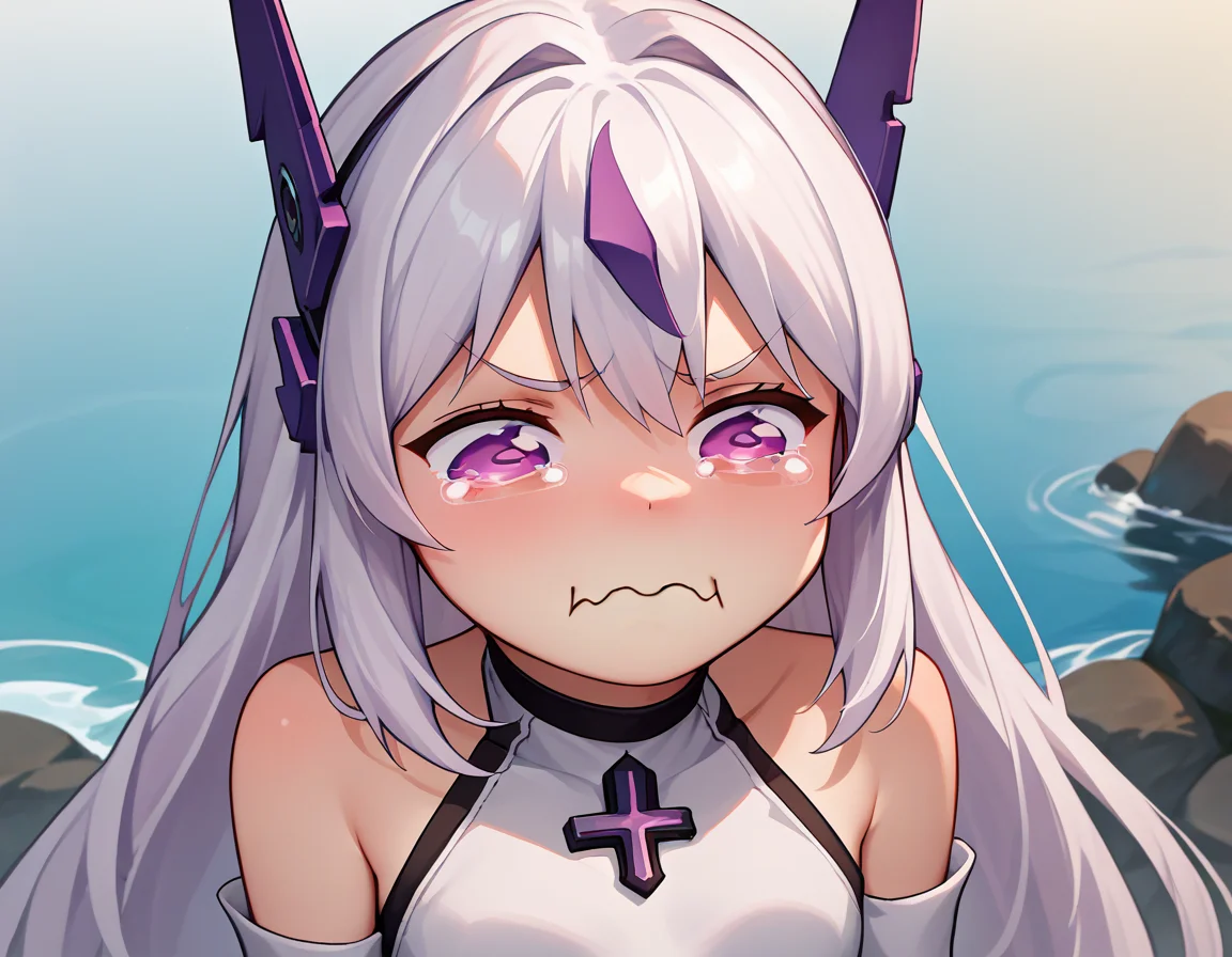 score_9, score_8_up, score_7_up, source_anime, solo, 1girl, meina, aquacrying, wavy mouth, closed mouth, tearing up, white hair, headgear, short dress, white dress, black choker, bare shoulders <lora:concept_aquacrying_ponyXL:1> <lora:MeinaXL:1>