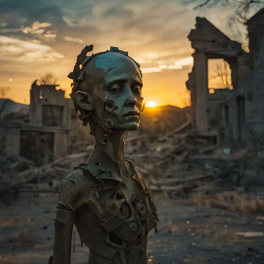 ruins, sunset, alien, portrait