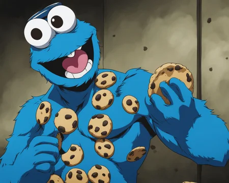 The cookie monster JojosoStyle <lora:SDXL-JojosoStyle-Lora-v2-r16:0.8>