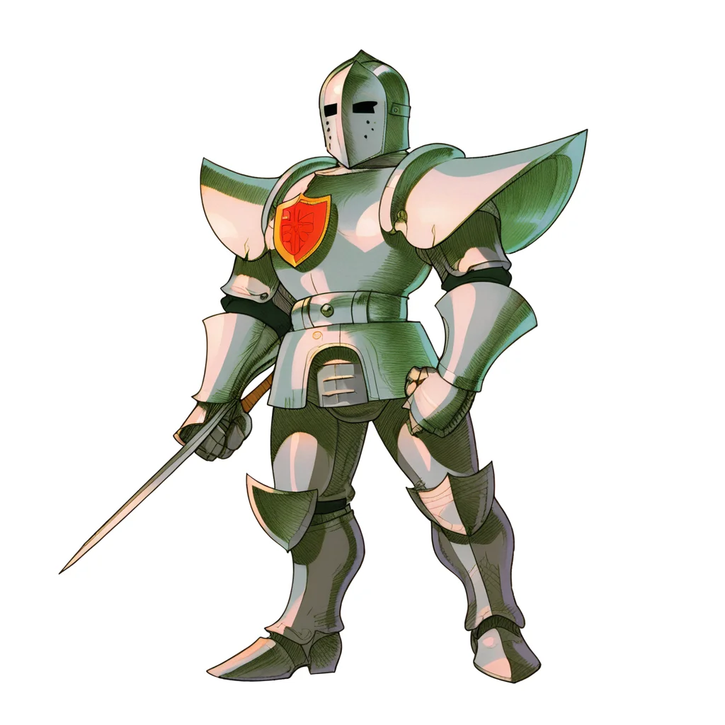 MVC2style, simple background, white background, full body,knight,platemail,greaves,pauldrons, <lora:MVC2Style_SDXL-000005:1.0>