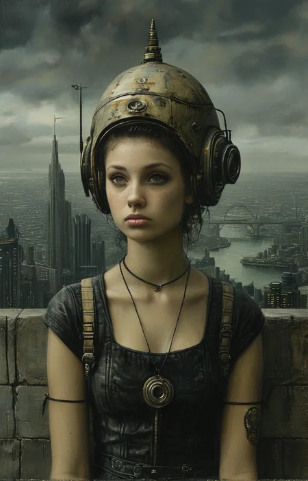 masterpiece,best quality,<lora:tbh163-sdxl:0.9>,illustration,style of Mike Worrall, cyberpunk city